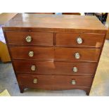 A Regency mahogany veneered chest of 2 short and 3 long graduated drawers with brass knob handles,