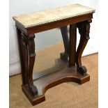 A William IV rosewood pier table, with a marble top, the frieze, on moulded and acanthus carved