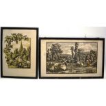 P de Piddoll, an etching continental meadow with cattle and herdswoman 11.5in (29cm) x 19.5in (
