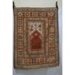 Exceptional Melas prayer rug, west Anatolia, first half 19th century, 4ft. 11in. x 3ft. 8in. 1.