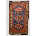 Hamadan rug, north west Persia, circa 1930s, 6ft. 3in. x 3ft. 9in. 1.91m. x 1.14m. Slight wear in