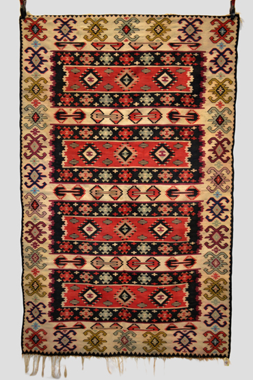 Konya kelim of horizontal panelled design, central Anatolia, early 20th century, 8ft. x 5ft. 2.