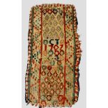 Interesting and rare trensaflossa (inserted pile) carriage seat cover, Skane, southern Sweden, 40in.