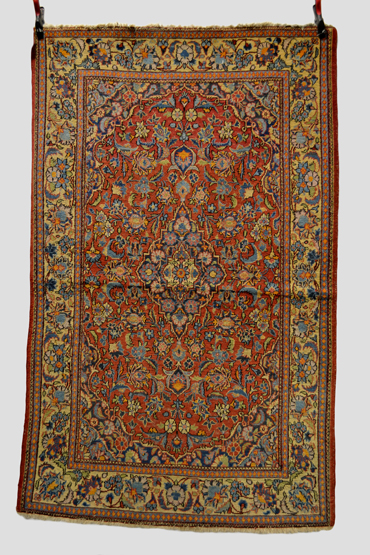 Kashan rug, west Persia, about 1930s, 6ft. 9in. x 4ft. 3in. 2.05m. x 1.30m. Slight wear in places.