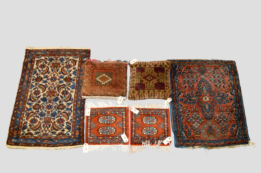 Group of six weavings, comprising: Hamadan mat, north west Persia, about 1930s 3ft. x 2ft. 11in. 0.