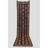 Karabakh blue field runner, south west Caucasus, circa 1920s, 12ft. 10in. x 3ft. 3in. 3.90m. x 1m.