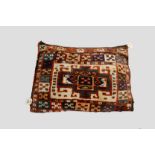 Shahsavan half khorjin with closing loops, now a cushion, north west Persia, circa 1920s-30s, 1ft.