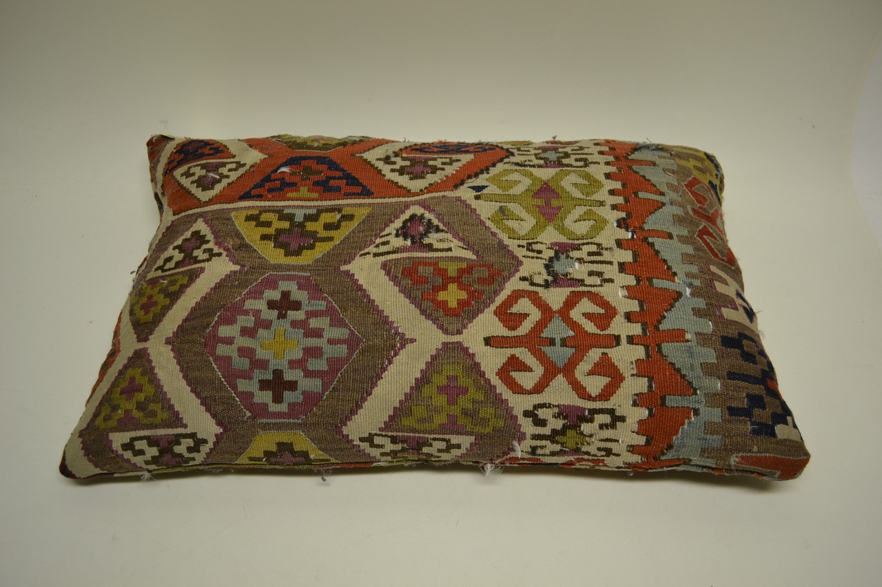 Anatolian kelim cushion, late 19th century, 2ft. 3in. x 1ft. 5in. 0.69m. x 0.43m. Some repairs. - Image 6 of 6