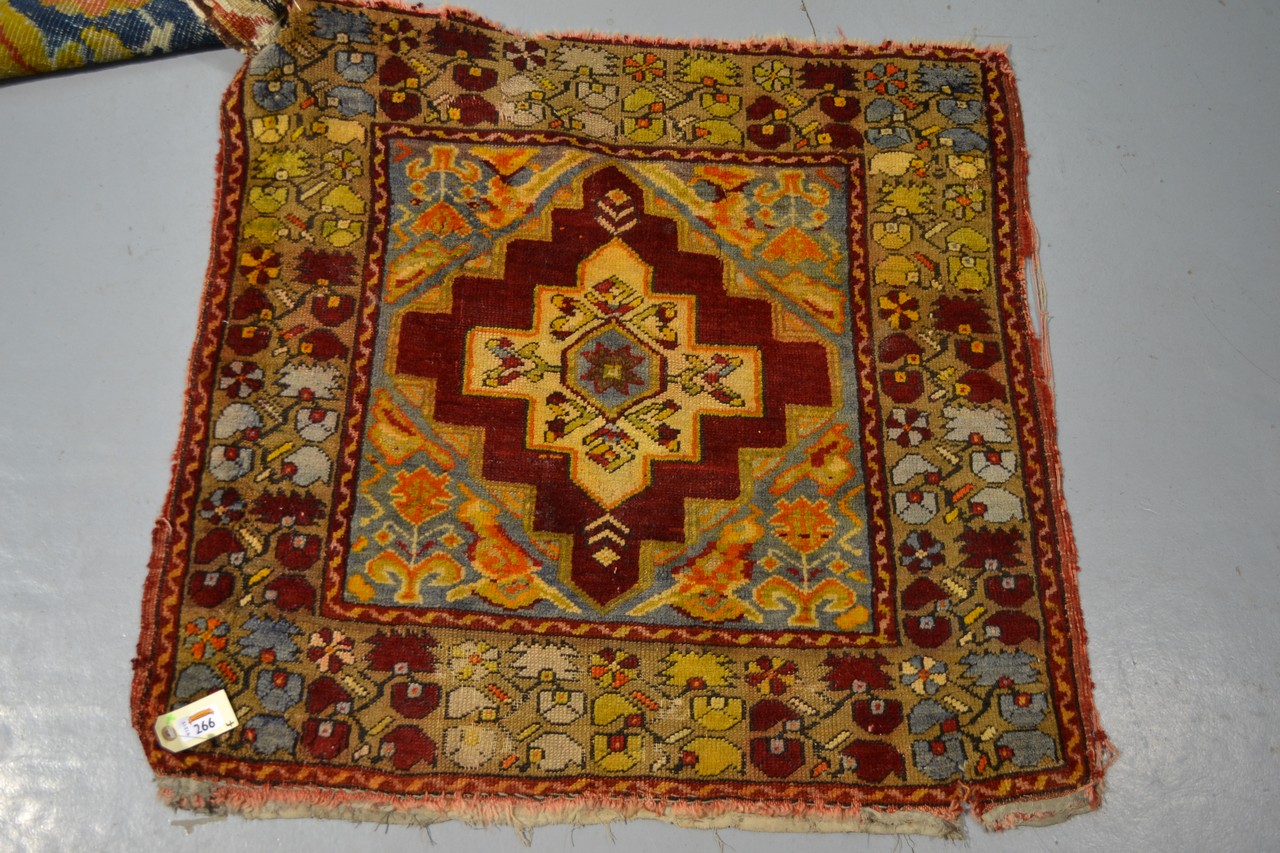 Anatolian kelim cushion, late 19th century, 2ft. 3in. x 1ft. 5in. 0.69m. x 0.43m. Some repairs. - Image 3 of 6