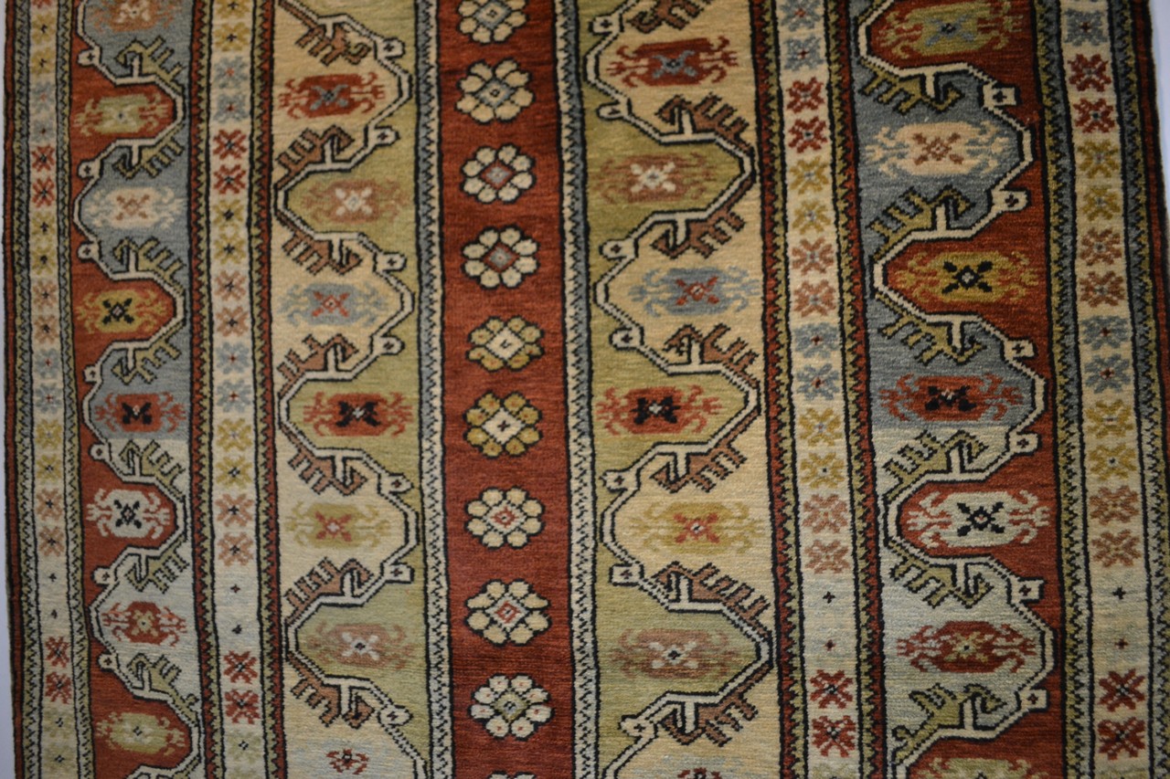 Melas rug, west Anatolia, modern, very narrow red field with central row of rosettes and multiple - Image 7 of 8