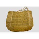 An unusual and attractive Maori woven flax bag, New Zealand late 19th century, 11in. x 13½in.