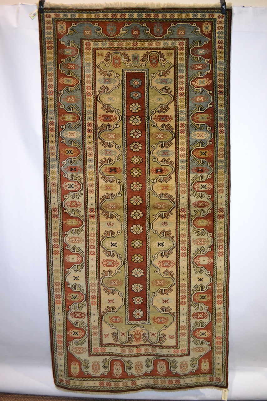 Melas rug, west Anatolia, modern, very narrow red field with central row of rosettes and multiple - Image 5 of 8