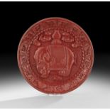 Chinese Carved Cinnabar Lacquer Plaque, probably 20th century, the round plaque depicting an