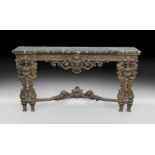 Italian Walnut and Marble-Top Console, late 19th century, the rectangular marble top above a