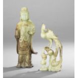 Two Chinese Hardstone Carvings, comprising a brown and celadon colored stone depicting the