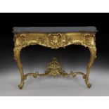 Italian Giltwood and Marble-Top Console Table, early 20th century, the shaped marble top above a