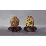 Two Chinese Carved Agate Snuff Bottles, 20th century, one with a gourd and butterfly motif and the