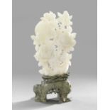 Chinese Soapstone Carving, 20th century, the white carving of flowers blooming in the moonlight