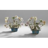 Pair of Chinese Jade Trees, 20th century, the trees with hardstone leaves, each displayed in a