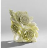 Chinese Carved Hardstone Flower Carving, 20th century, the green and white hardstone carving of