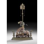 Chinese Quartz and Hardstone Figural Lamp, first quarter 20th century and later, depicting the