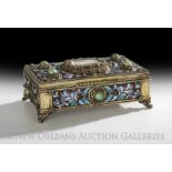 French Enamel-Decorated Gilt-Bronze Music Box/Cigarette Case, first quarter 20th century, on