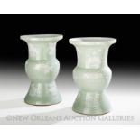 Pair of Chinese Celadon Zun-Form Vases, late Qing Dynasty (1644-1911), 19th century, the vases