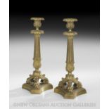 Good Pair of Louis-Philippe Bronze Candlesticks, second quarter 19th century, the reeded standards