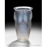 R. Lalique "Ceylan" Opalescent Glass Vase, ca. 1924, French, the tapered vase decorated with pairs