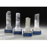 Set of Four Unusual Rock Crystal and Lapis Lazuli Broken Columns, 20th century, probably French,