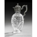 Continental Silverplate and Cut Glass Claret Jug, ca. 1900, probably French, the ovoid glass body