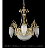 Beaux-Arts Gilt-Lacquered-Bronze and Cut Glass Six-Light Chandelier, early 20th century, the glass