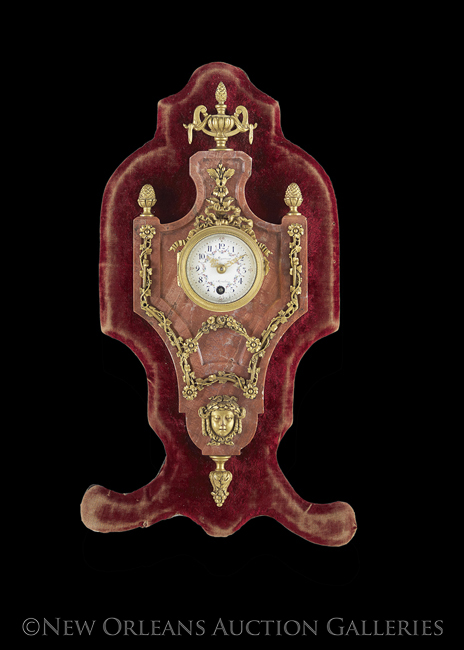 Unusual French Belle Epoque Marble and Bronze Dore Boudoir Clock, fourth quarter 19th century, on an