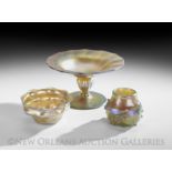 Three Pieces of Tiffany and Other Gold Iridescent Art Glass, early 20th century, including a