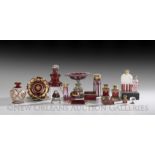 Twenty-One-Piece Collection of Ruby/Cranberry Glass Articles, 19th century, including a ruby cut-