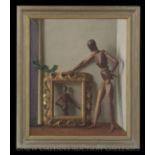 John Bulloch Souter (British,1890-1972), "Wood Lay Figure with a Mirror", oil on masonite, signed