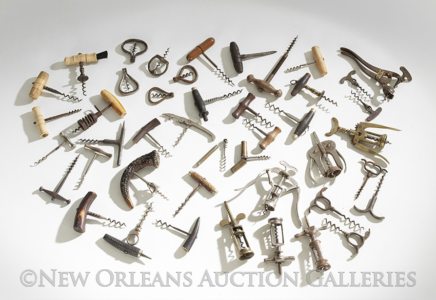 Extensive Collection of Corkscrews, most 19th century, including a brass wing nut open frame