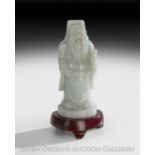 Chinese Carved Pale Celadon Jadeite Figure of an Immortal, Qing Dynasty (1644-1911)/Early Republic