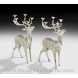 Pair of Monumental Nickel-Plated Brass Reindeer Candlestands, 20th century, each of the figures