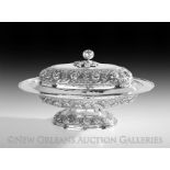 Southeast Asian .900 Silver Covered Tureen, 20th century, oval with extended flat rim, decorated all