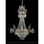 Swedish-Style Neoclassical Cut Glass and Gilt-Brass Nine-Light Chandelier, second quarter 20th