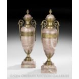 Pair of French Marble and Bronze Urn-Form Garnitures, first quarter 20th century, in the Louis XVI