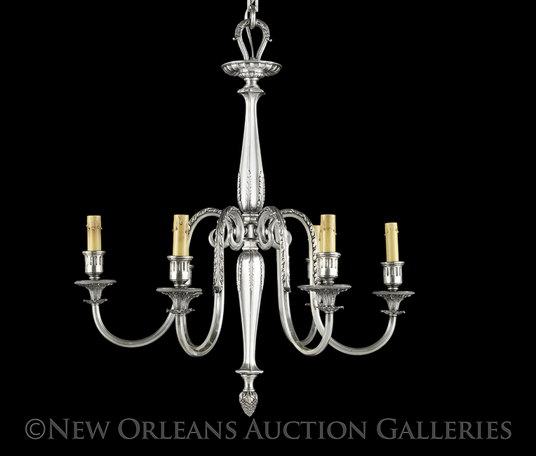 American Silvered Bronze Chandelier in the E. F. Caldwell Style, second quarter 20th century, the