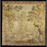 Nineteenth-Century Flemish Tapestry, depicting a courting couple within a verdant park, a chateau in