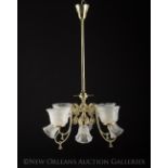 American Aesthetic Movement Lacquered Brass Combination Gas and Electric Eight-Light Chandelier,