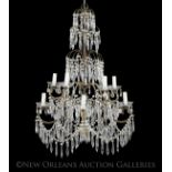 Swedish/Russian Neoclassical-Style Prism-Hung Giltwood and Iron Ten-Light Chandelier, the stem