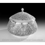 Southeast Asian .900 Silver Covered Bowl, 20th century, of squat bulbous form, decorated with