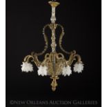 Beaux-Arts Prism-Hung Gilt-Bronze Eight-Light Chandelier, early 20th century, of cage form, the bowl