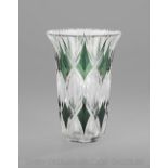 Val St. Lambert Overlay Glass Vase, 20th century, Belgian, the large, flaring emerald cut-to-clear