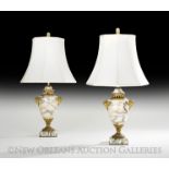 Pair of French Marble and Bronze Lamps in the Neoclassical Taste, first quarter 20th century,